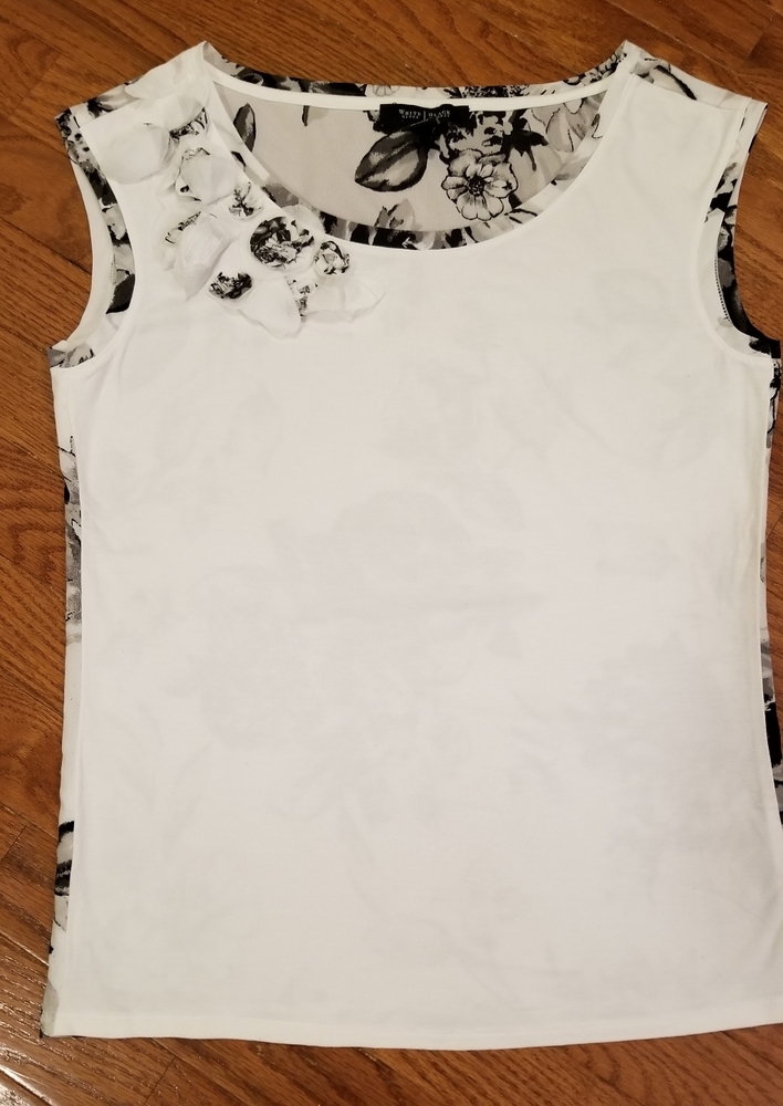WHBM White & Black Floral Sleeveless Top